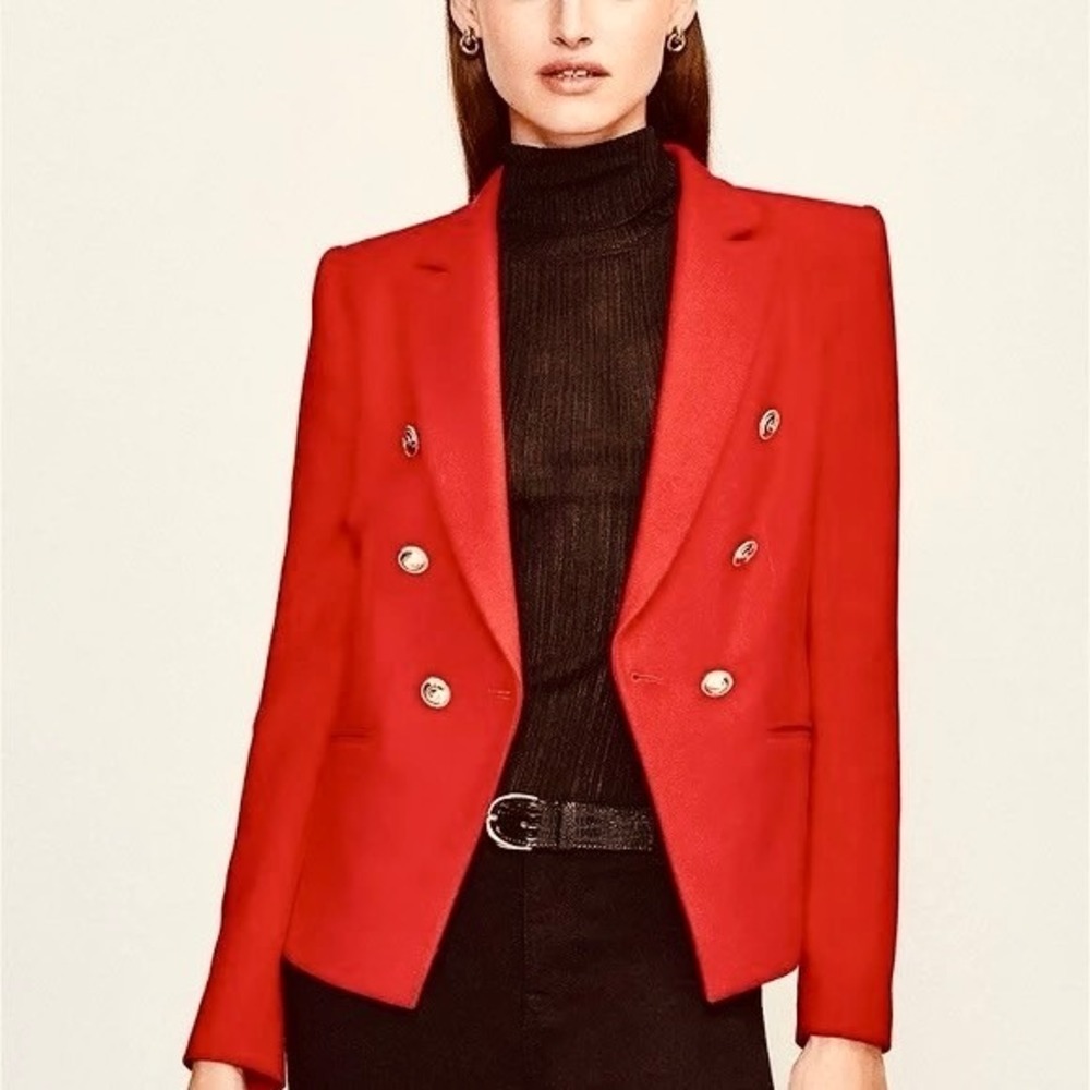 KAREN MILLEN‎ Red Tailored Button Military Blazer Jacket Solid Gold Buttons US 6